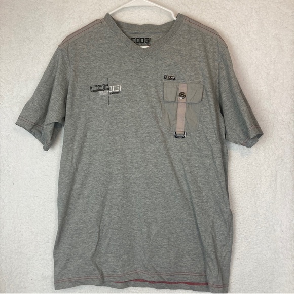 Coogi Australia Mens XL Shirt Grey Short Sleeve Shoulder Tabs Pockets - Picture 1 of 13